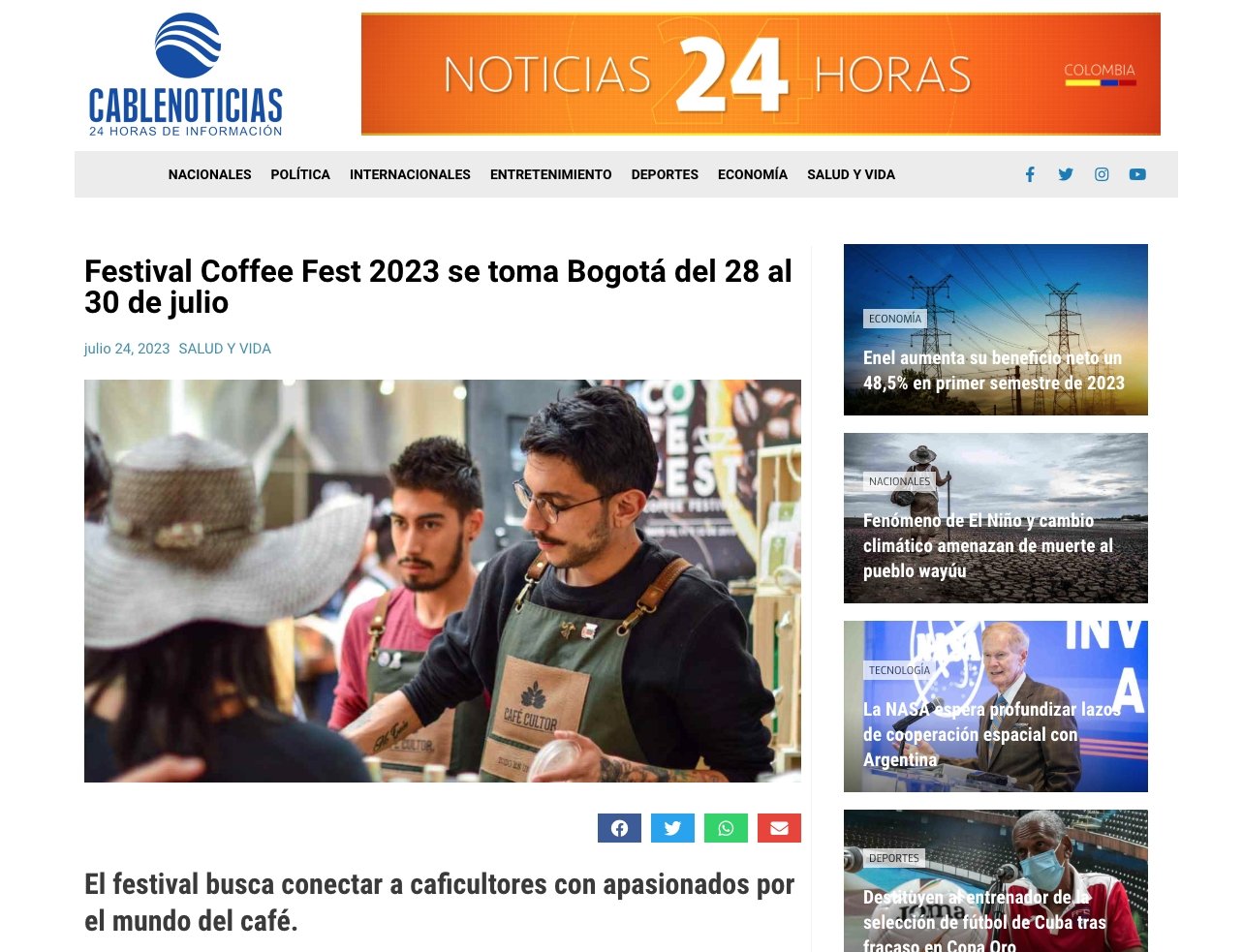 cablenoticias.tv: Festival Coffee Fest 2023 se toma Bogotá del 28 al 30 de julio