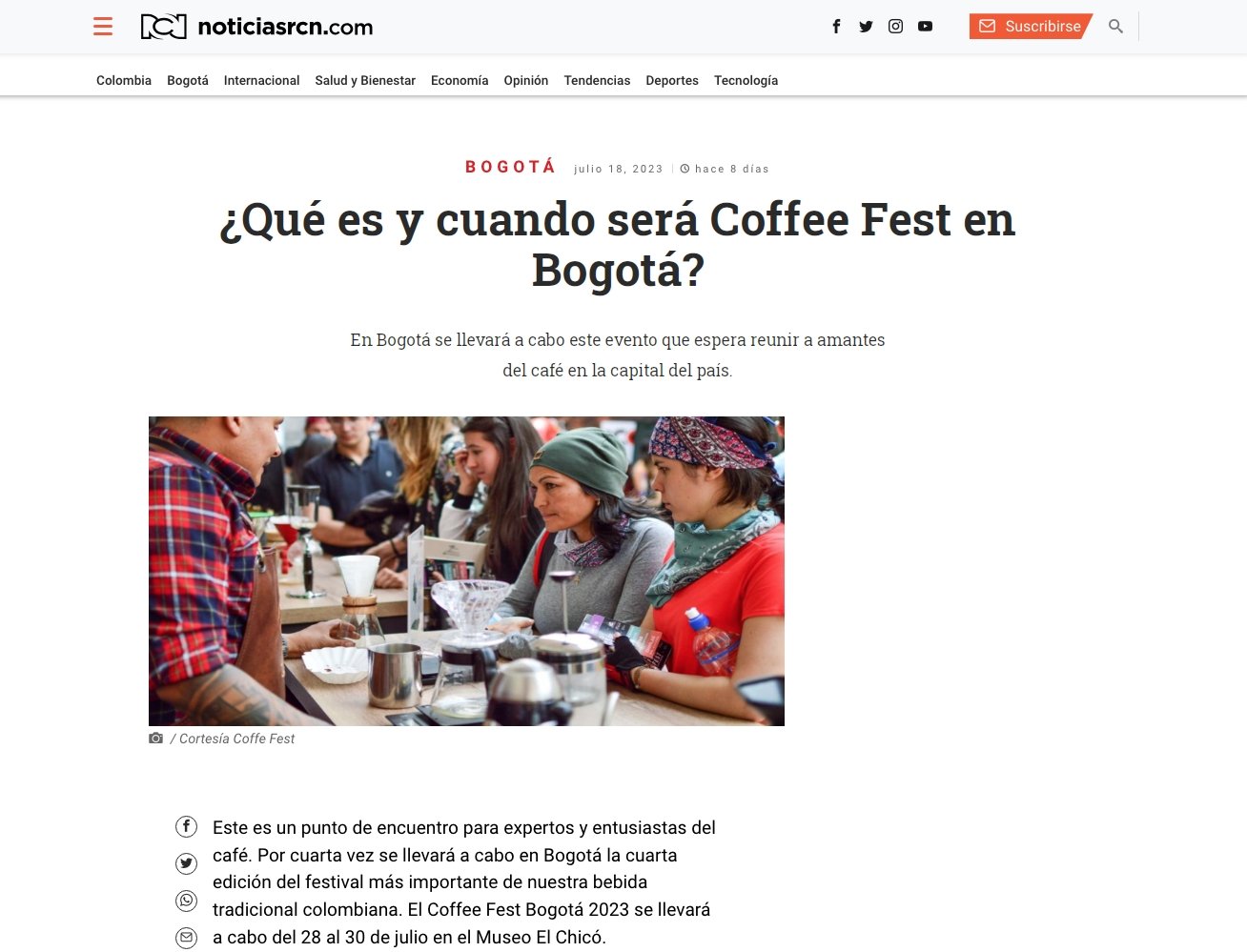 noticiasrcn.com: ¿Qué es y cuando será Coffee Fest en Bogotá?