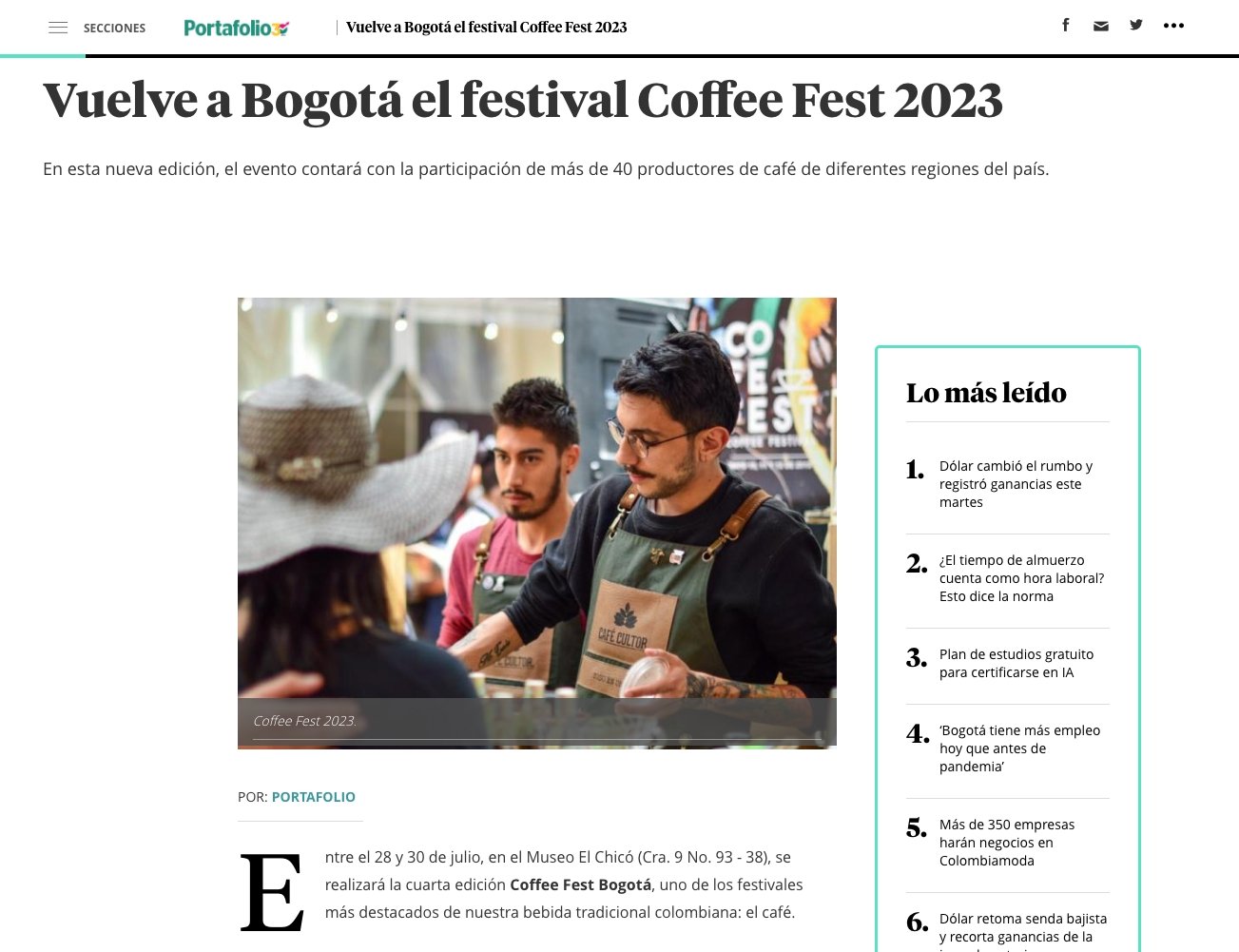 portafolio.co: Vuelve a Bogotá el festival Coffee Fest 2023