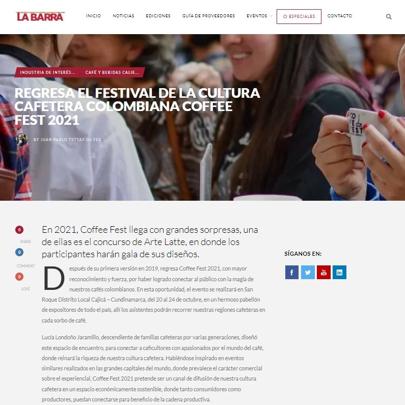 REGRESA EL FESTIVAL DE LA CULTURA CAFETERA COLOMBIANA COFFEE FEST 2021